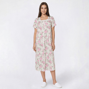 Womens Laura Ashley(R) Short Sleeve Floral Lace Henley Nightgown